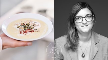 Bild på soppa och på Charlotte Ovesson som ska föreläsa