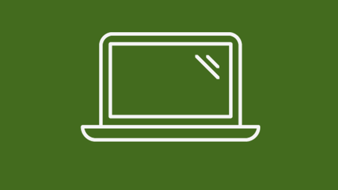 En illustration av en vit dator på en mörkgrön bakgrund.