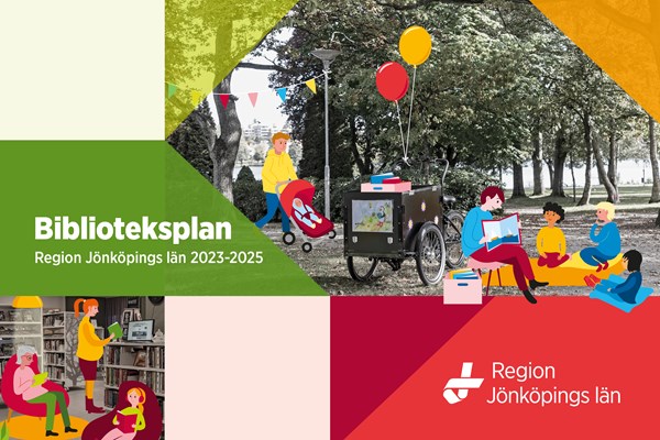 Omslaget på Region Jönköping läns biblioteksplan för 2023-2025.