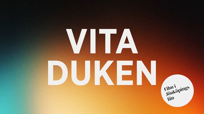 Färgglad bakgrund med texten Vita duken. 