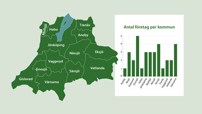 Företag från hela länet har deltagit, flest kommer från Gnosjö kommun.