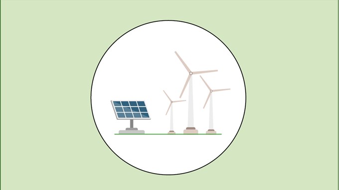 Illustration på solpaneler och vindkraft