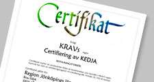 KRAV-certifkat för köken i Region Jönköpings län.