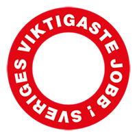 röd ring där vit text där det står Sveriges viktigaste jobb
