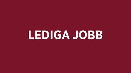 Texten LEDIGA JOBB står i stora vita bokstäver på en mörkröd bakgrund.