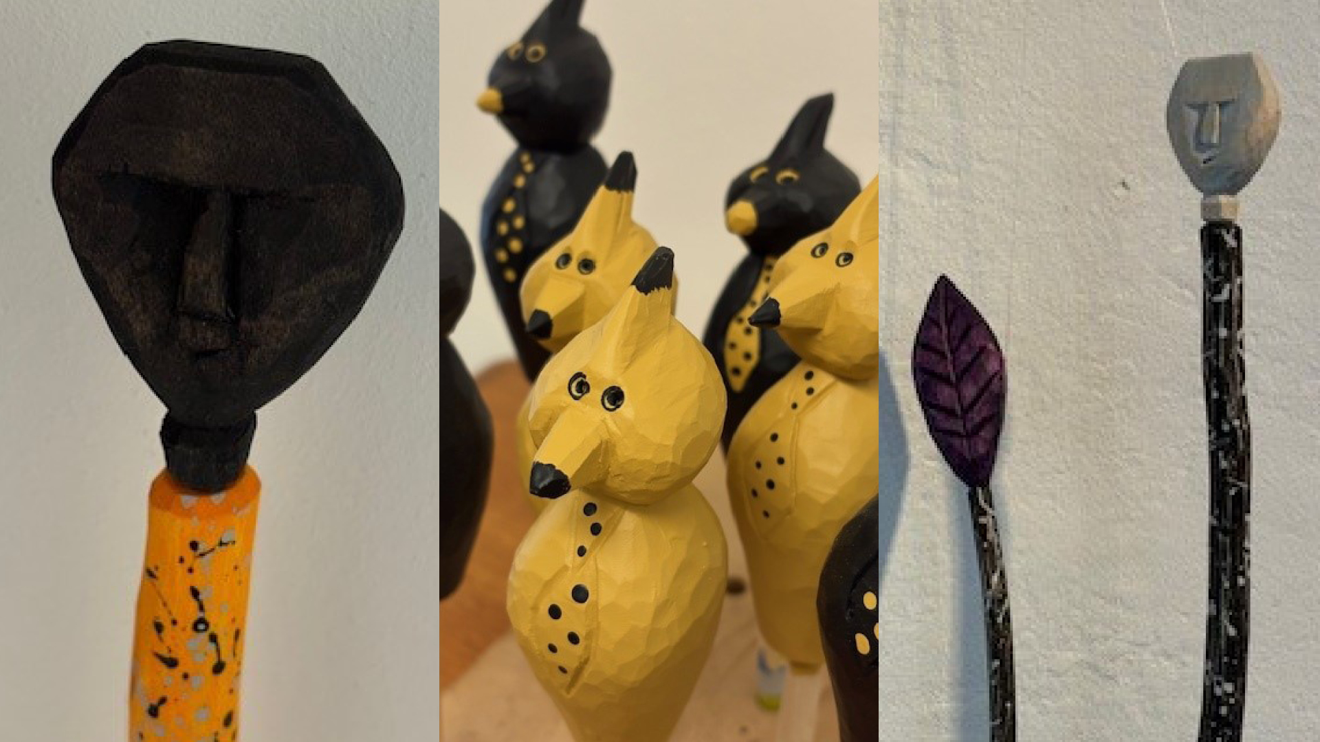 Kollage av bilder på träslöjd.