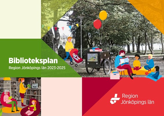 Omslaget på Region Jönköping läns biblioteksplan för 2023-2025.