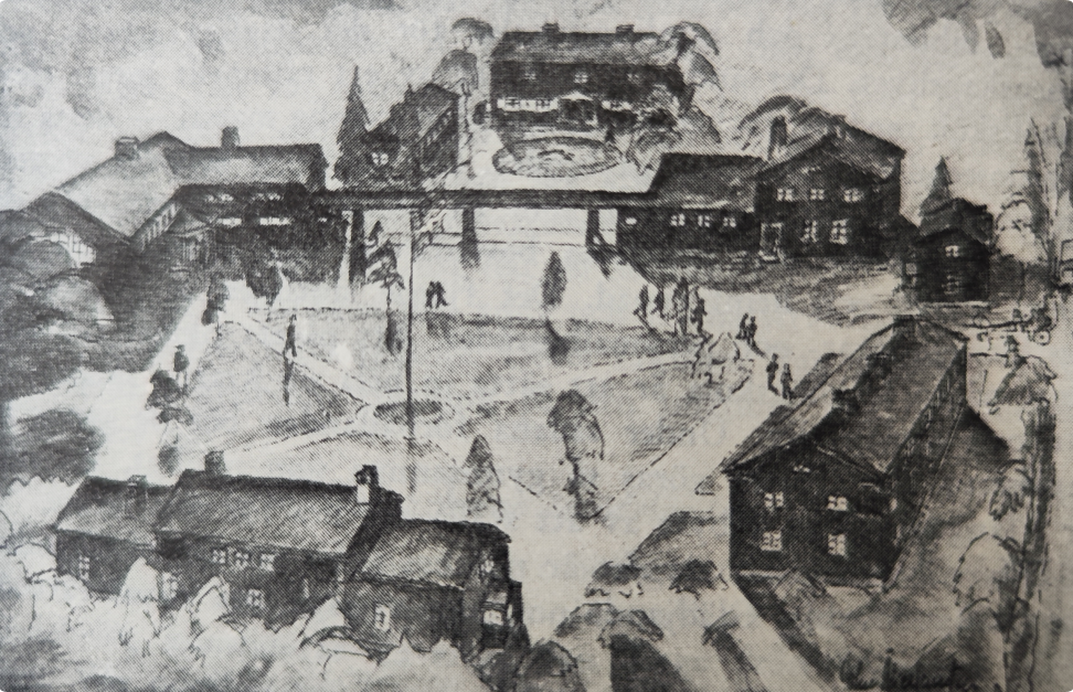 teckning av sörängens byggnader 1925